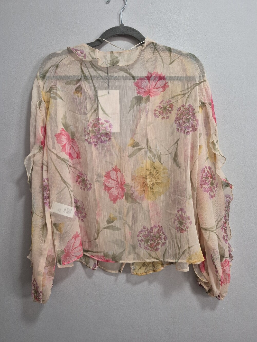 Zara NWT Sheer Floral Chiffon Ruffle Blouse Size Medium - Picture 4 of 4